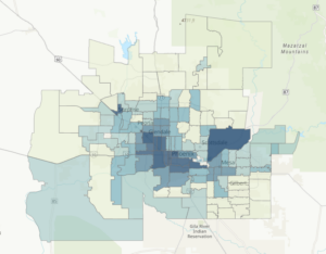 Map showing poverty rates by zip code.