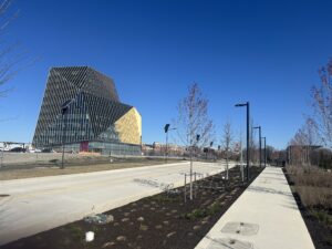 Picture of the Virginia Tech building in Northern Virginia, taken from a nearby park.